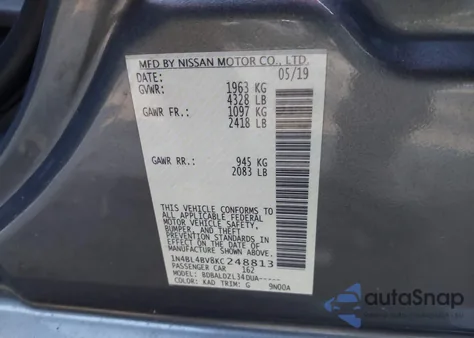 2019 Nissan Altima 2.5 S из США, поврежденный, VIN 1N4BL4BV8KC248813